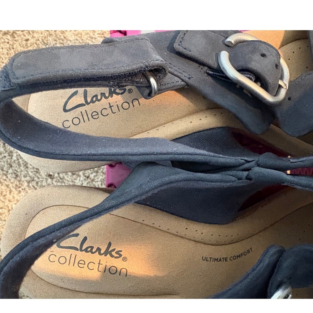 Clarks Giselle Dove Wedge Sandals Navy Nubuck Women's Size 9.5W Comfort Cork - Picture 4 of 7